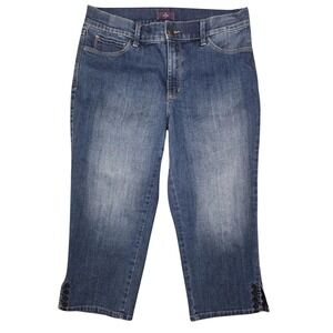 NYDJ Capri Jeans Womens 8 Dark Wash‎ Cropped Stretch Mid Rise Blue Denim
